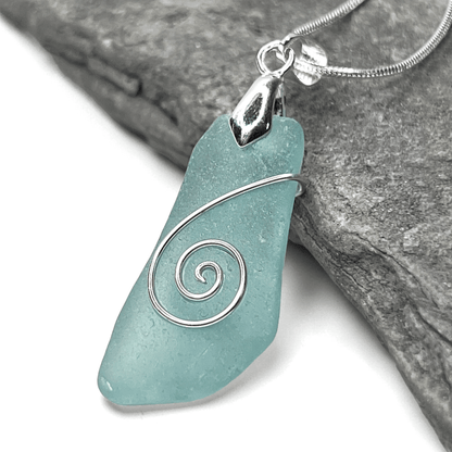 Sea Glass Necklace - Aqua Celtic Pendant - Scottish Jewellery - East Neuk Beach Crafts