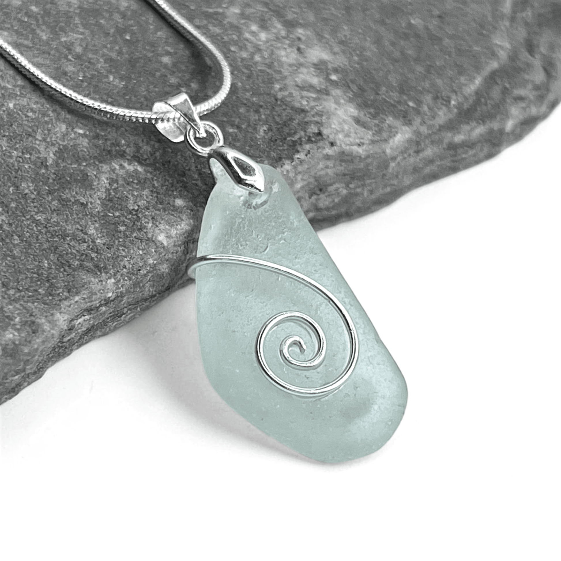 Sea Glass Necklace - Aqua Celtic Pendant - Scottish Jewellery - East Neuk Beach Crafts
