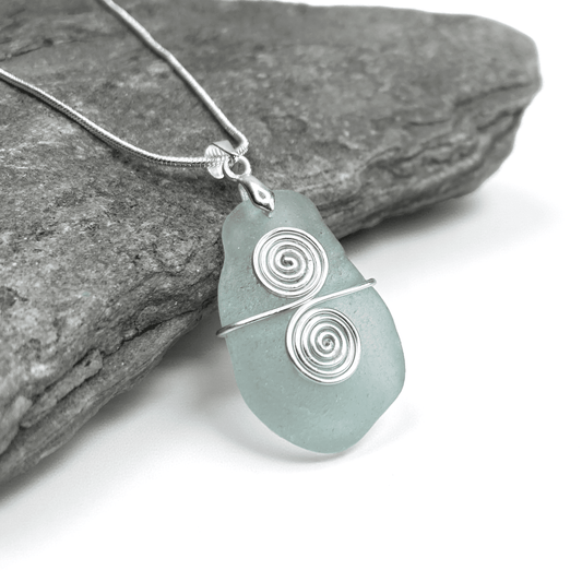 Sea Glass Necklace - Aqua Celtic Pendant - Scottish Jewellery - East Neuk Beach Crafts
