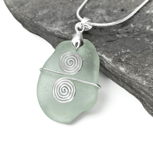 Sea Glass Necklace - Aqua Celtic Pendant - Scottish Jewellery - East Neuk Beach Crafts