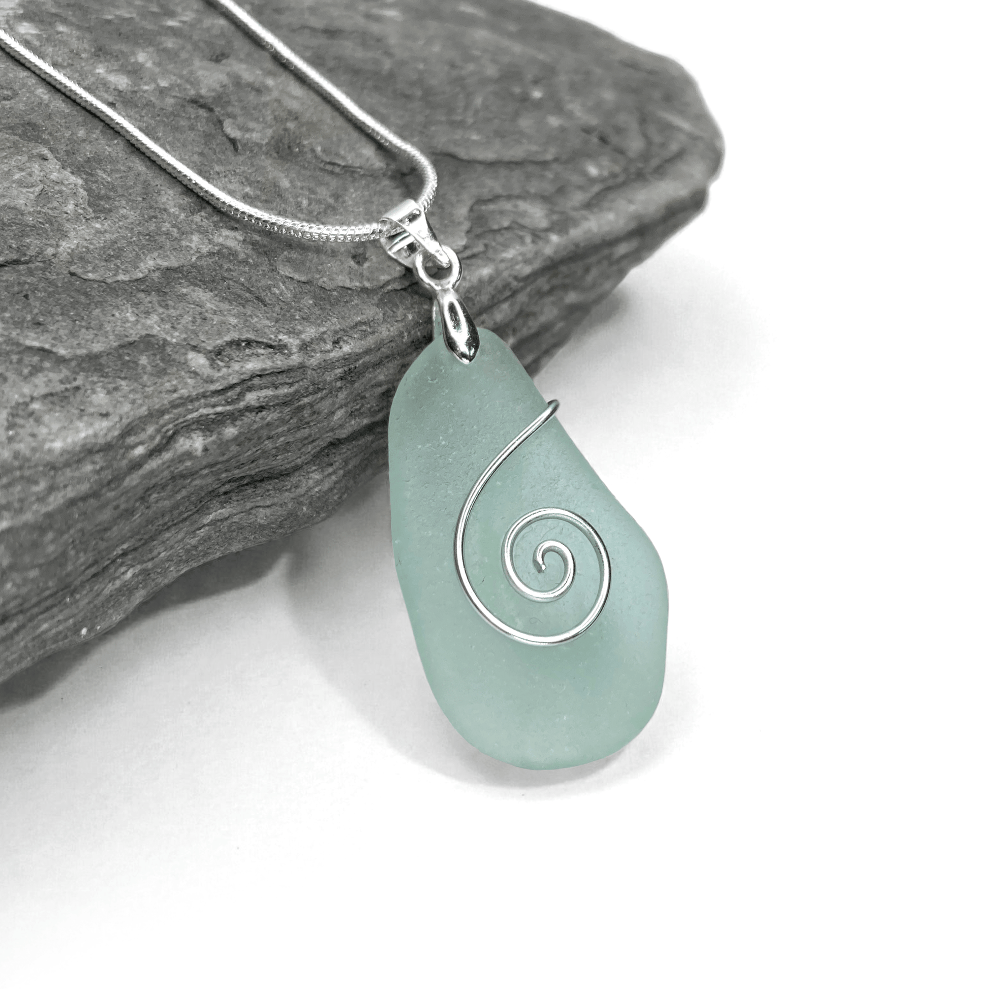 Sea Glass Necklace - Aqua Celtic Pendant - Scottish Jewellery - East Neuk Beach Crafts