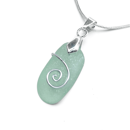 Sea Glass Necklace - Aqua Celtic Pendant - Scottish Jewellery - East Neuk Beach Crafts