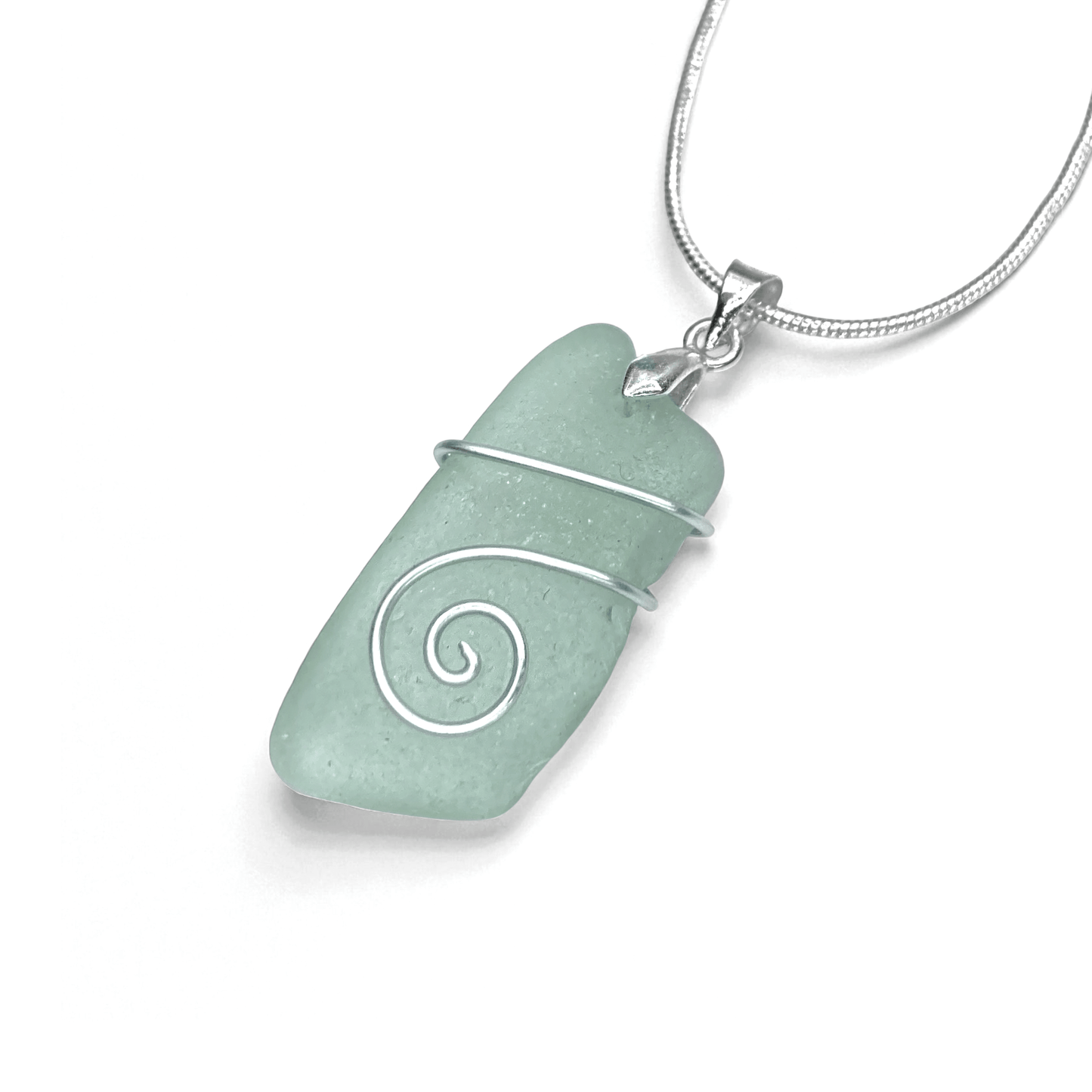 Sea Glass Necklace - Aqua Green Celtic Spiral Wire Wrapped Pendant - Scottish Silver Jewellery - East Neuk Beach Crafts
