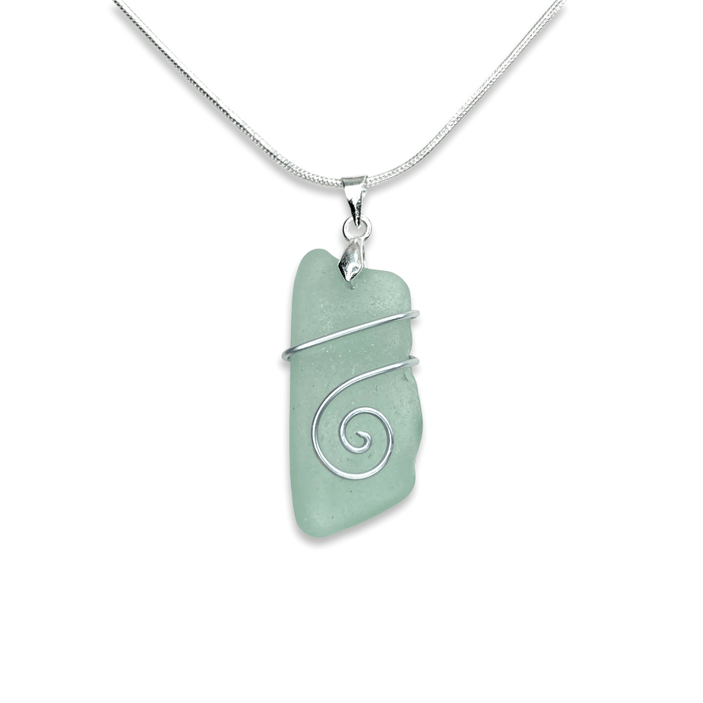 Sea Glass Necklace - Aqua Green Celtic Spiral Wire Wrapped Pendant - Scottish Silver Jewellery - East Neuk Beach Crafts