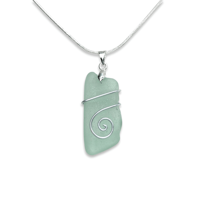 Sea Glass Necklace - Aqua Green Celtic Spiral Wire Wrapped Pendant - Scottish Silver Jewellery - East Neuk Beach Crafts