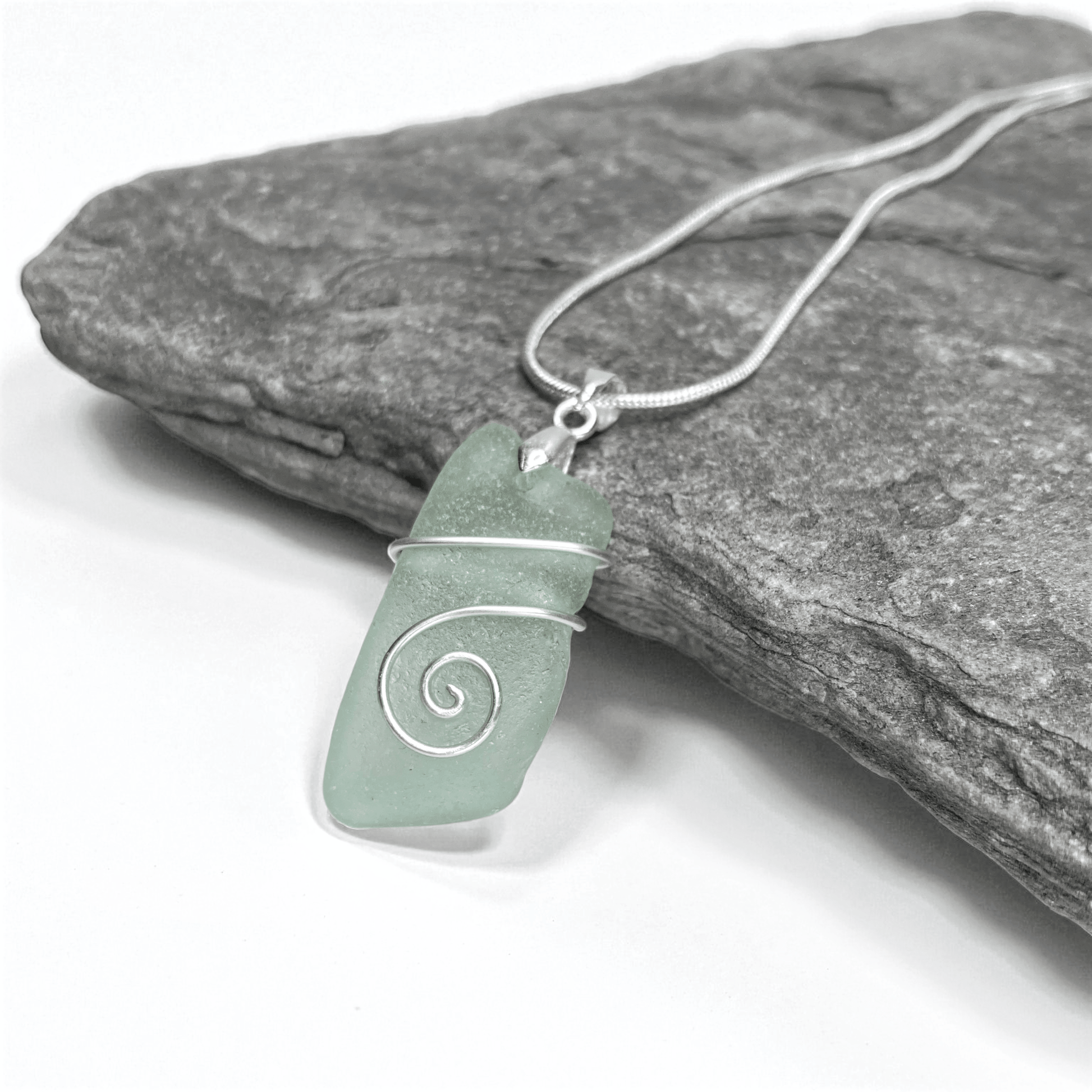 Sea Glass Necklace - Aqua Green Celtic Spiral Wire Wrapped Pendant - Scottish Silver Jewellery - East Neuk Beach Crafts