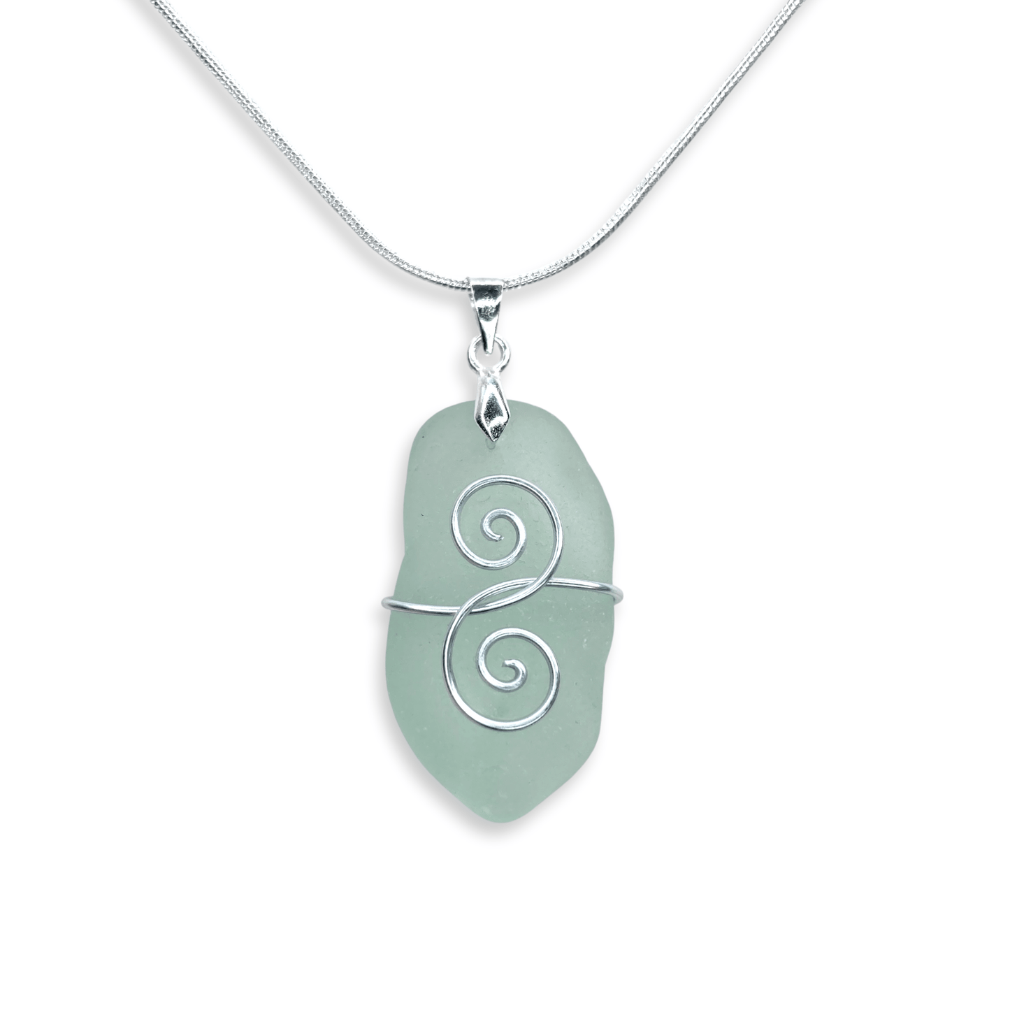 Sea Glass Necklace - Aqua Green 'Friendship' Interlocking Spirals Pendant - Silver Scottish Beach Jewellery - East Neuk Beach Crafts