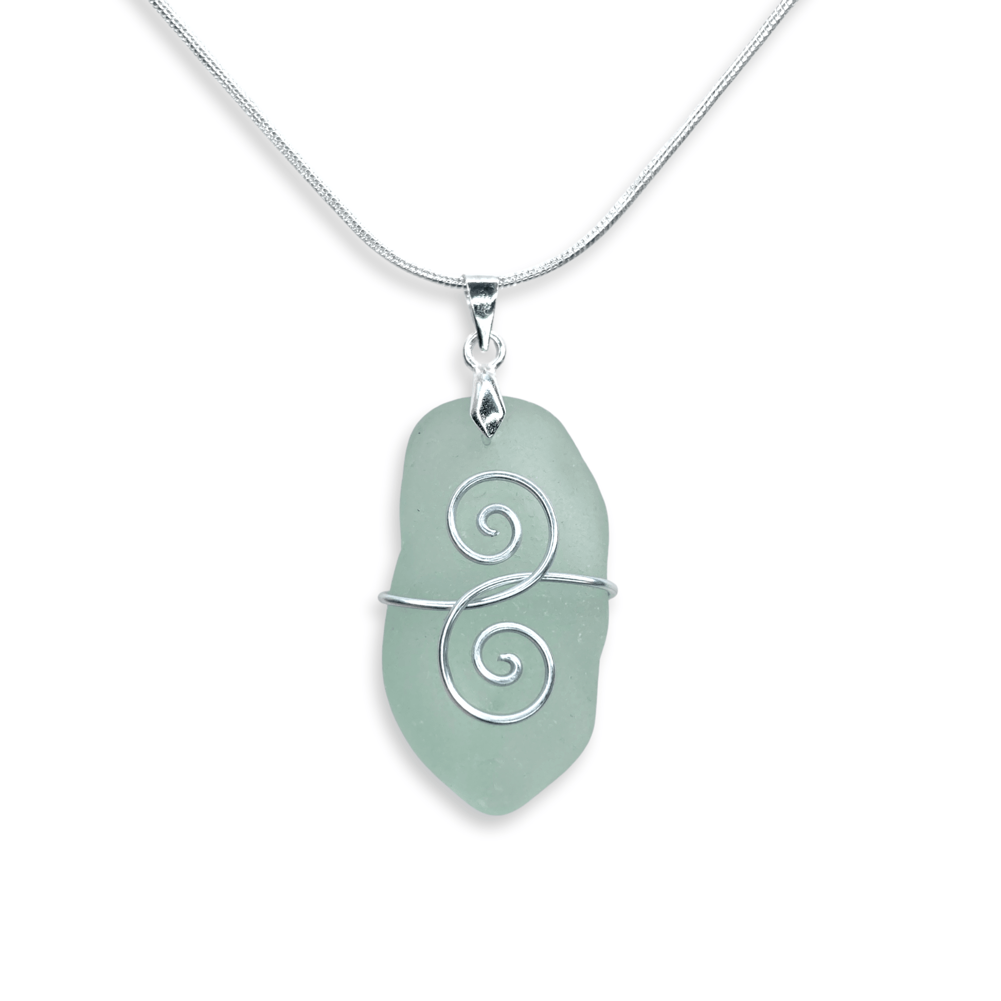 Sea Glass Necklace - Aqua Green 'Friendship' Interlocking Spirals Pendant - Silver Scottish Beach Jewellery - East Neuk Beach Crafts