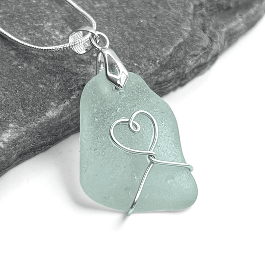 Sea Glass Necklace - Aqua Heart Pendant Scottish Jewellery - East Neuk Beach Crafts