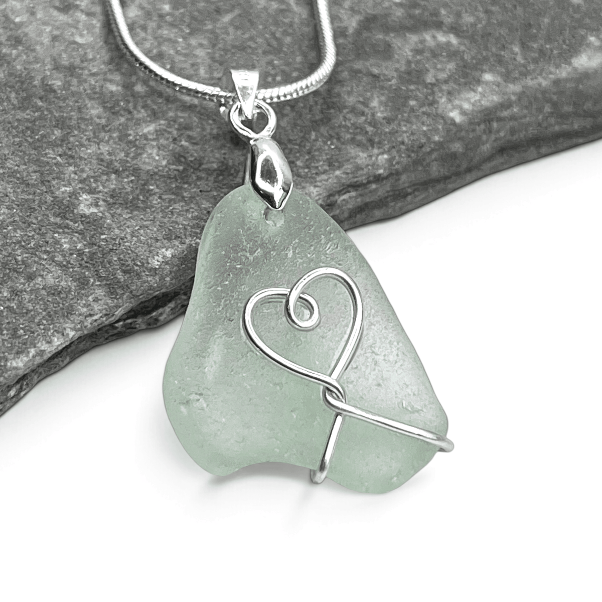 Sea Glass Necklace - Aqua Heart Pendant Scottish Jewellery - East Neuk Beach Crafts