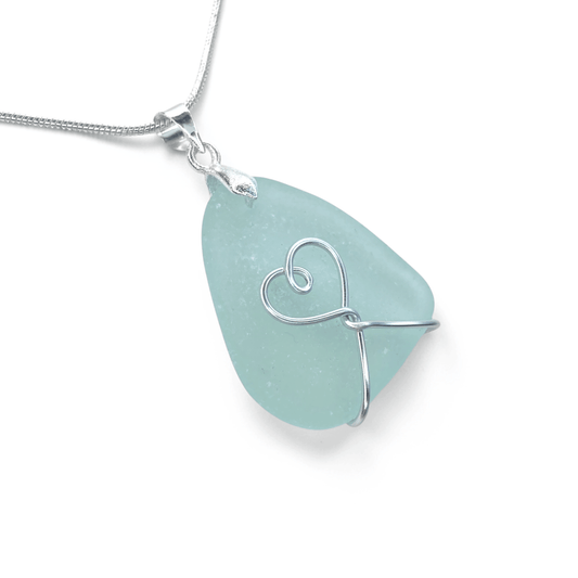 Sea Glass Necklace - Aqua Heart Pendant Scottish Jewellery - East Neuk Beach Crafts