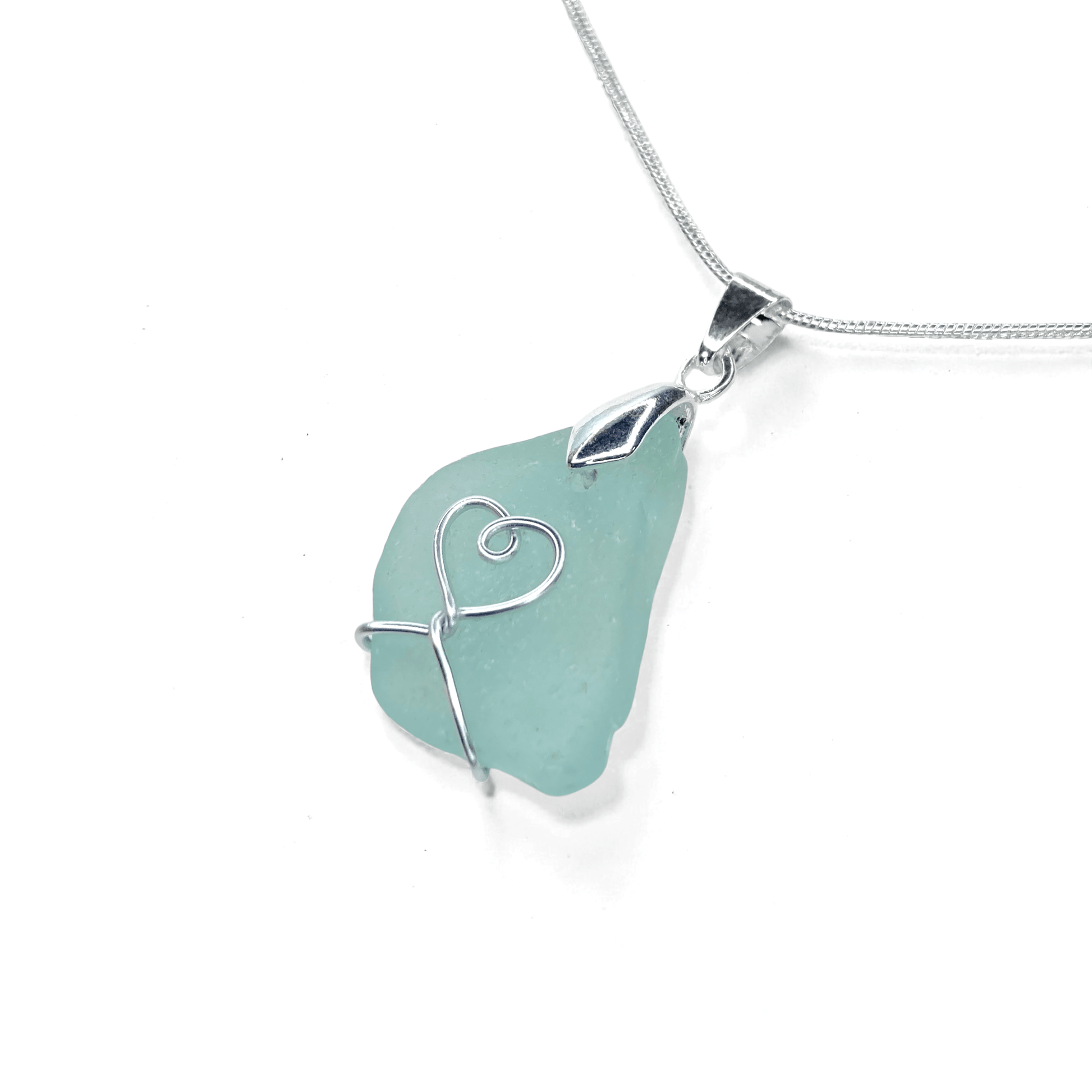 Sea Glass Necklace - Aqua Heart Pendant - Scottish Jewellery - East Neuk Beach Crafts