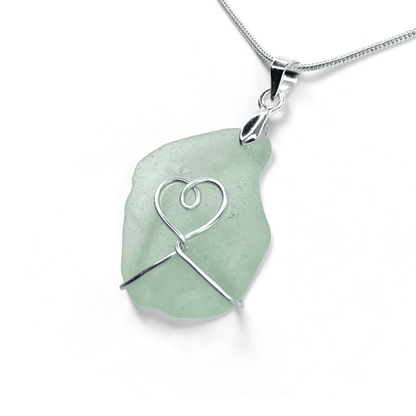 Sea Glass Necklace - Aqua Heart Pendant Scottish Jewellery - East Neuk Beach Crafts