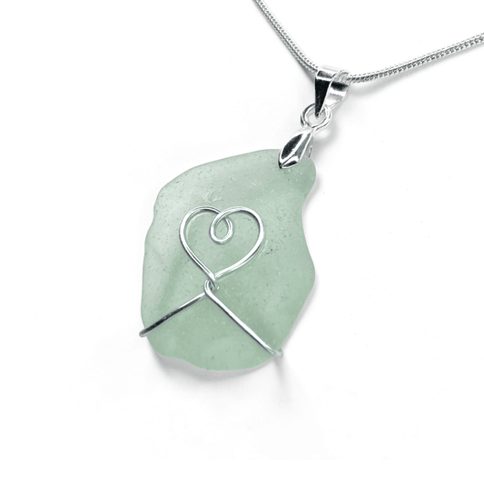 Sea Glass Necklace - Aqua Heart Pendant Scottish Jewellery - East Neuk Beach Crafts