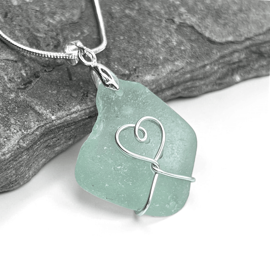 Sea Glass Necklace - Aqua Heart Pendant Scottish Jewellery - East Neuk Beach Crafts