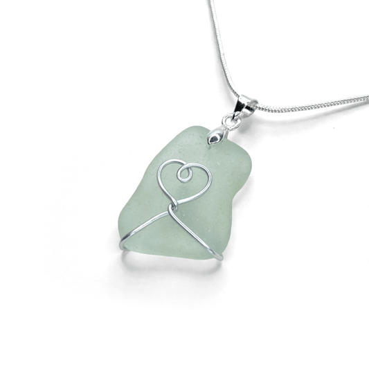 Sea Glass Necklace - Aqua Heart Pendant - Scottish Jewellery - East Neuk Beach Crafts