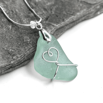 Sea Glass Necklace - Aqua Heart Pendant Scottish Jewellery - East Neuk Beach Crafts