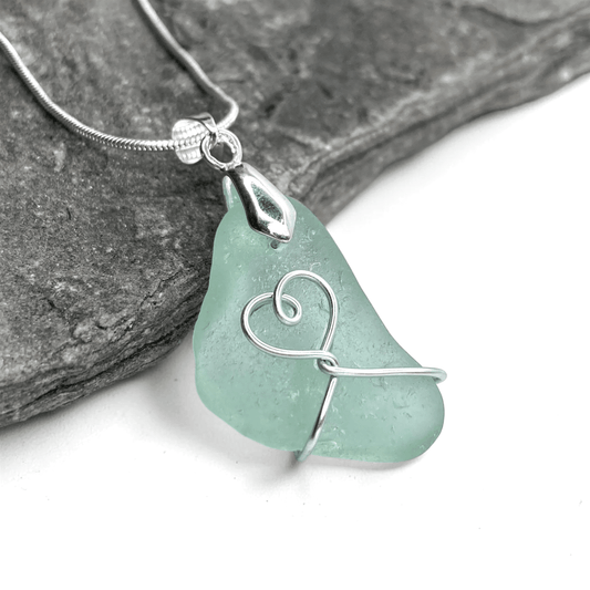 Sea Glass Necklace - Aqua Heart Pendant Scottish Jewellery - East Neuk Beach Crafts