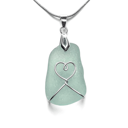 Sea Glass Necklace - Aqua Heart Pendant Scottish Jewellery - East Neuk Beach Crafts