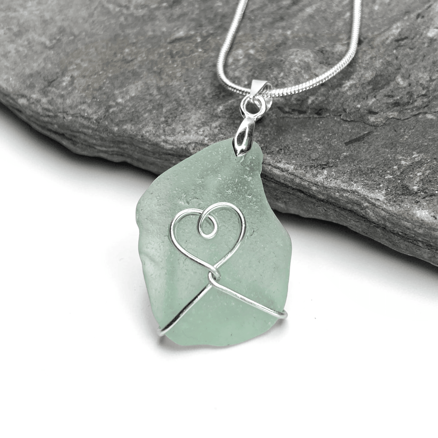 Sea Glass Necklace - Aqua Heart Pendant Scottish Jewellery - East Neuk Beach Crafts