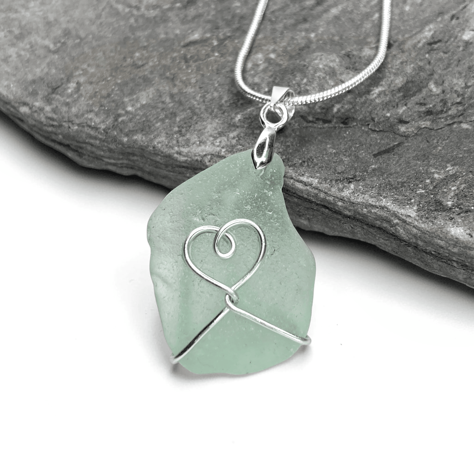 Sea Glass Necklace - Aqua Heart Pendant Scottish Jewellery - East Neuk Beach Crafts