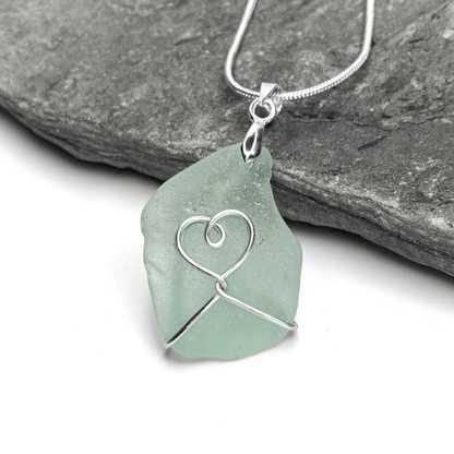 Sea Glass Necklace - Aqua Heart Pendant Scottish Jewellery - East Neuk Beach Crafts