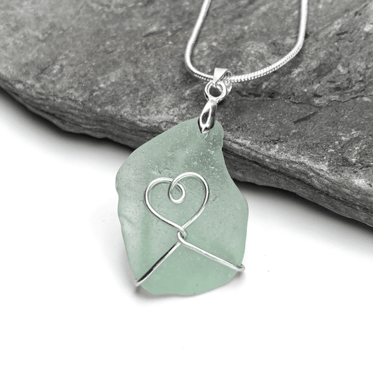 Sea Glass Necklace - Aqua Heart Pendant Scottish Jewellery - East Neuk Beach Crafts