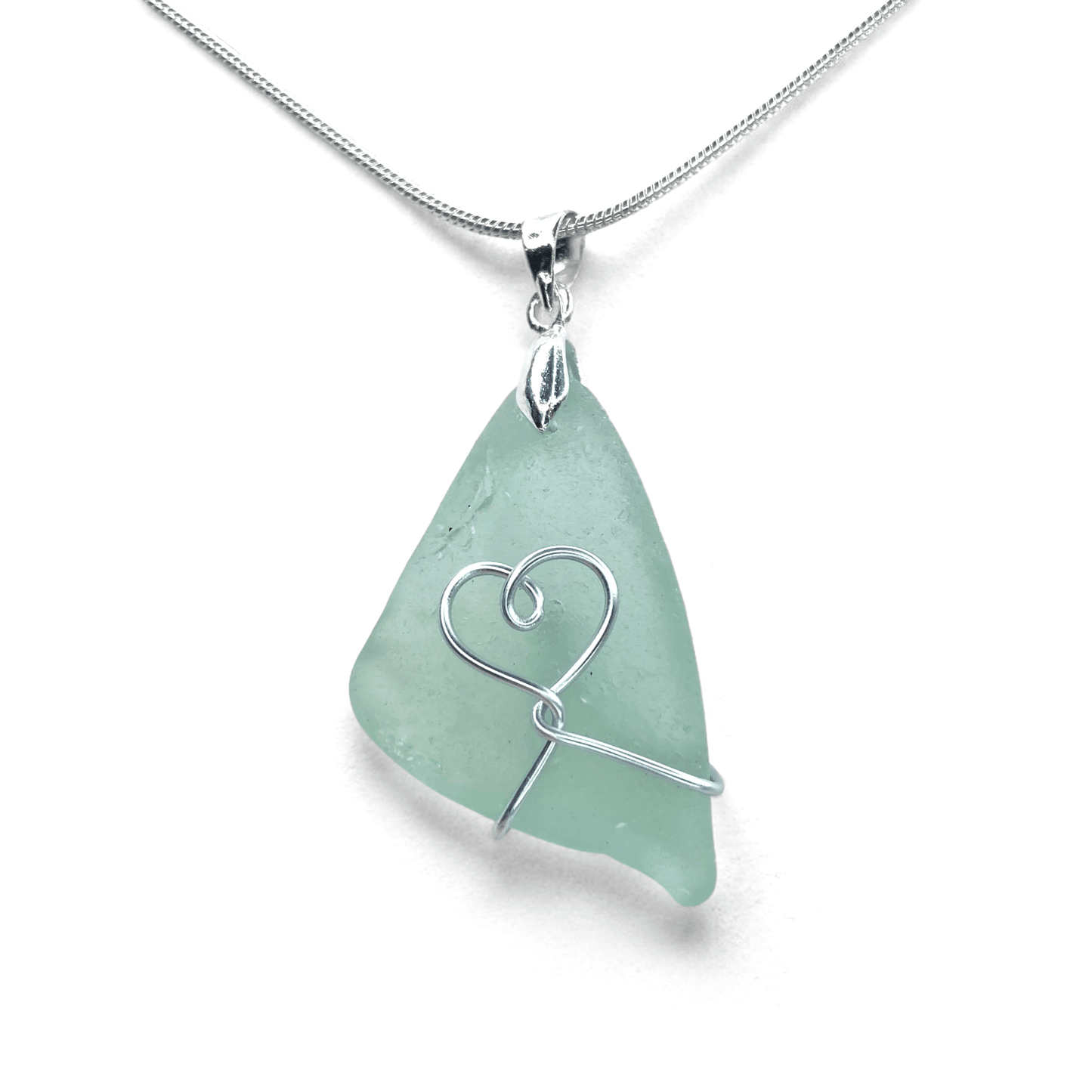 Sea Glass Necklace - Aqua Heart Pendant Scottish Jewellery - East Neuk Beach Crafts
