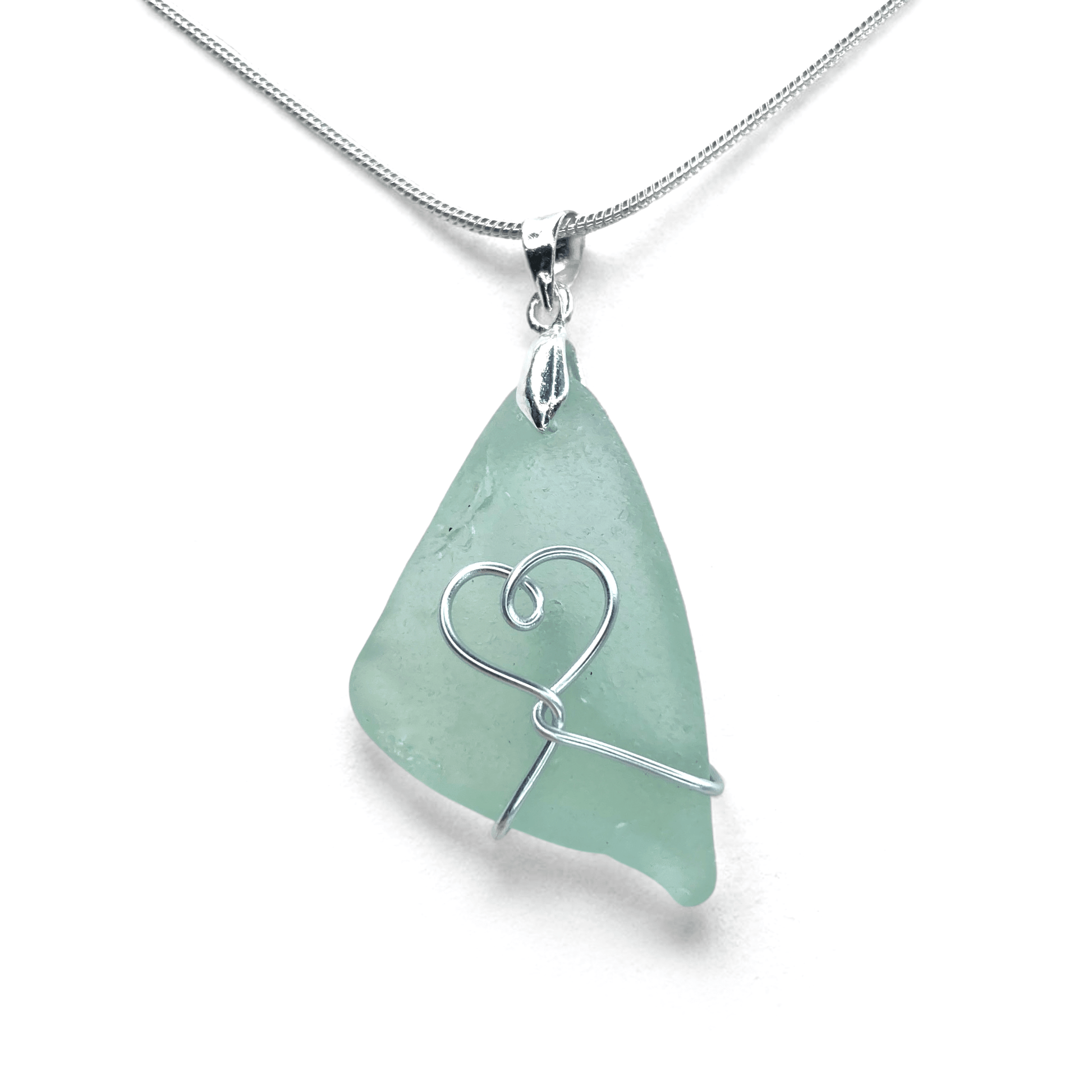 Sea Glass Necklace - Aqua Heart Pendant Scottish Jewellery - East Neuk Beach Crafts