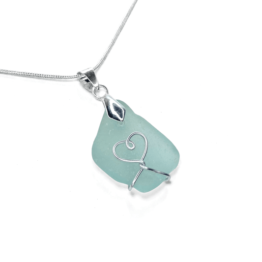 Sea Glass Necklace - Aqua Heart Pendant - Scottish Jewellery - East Neuk Beach Crafts