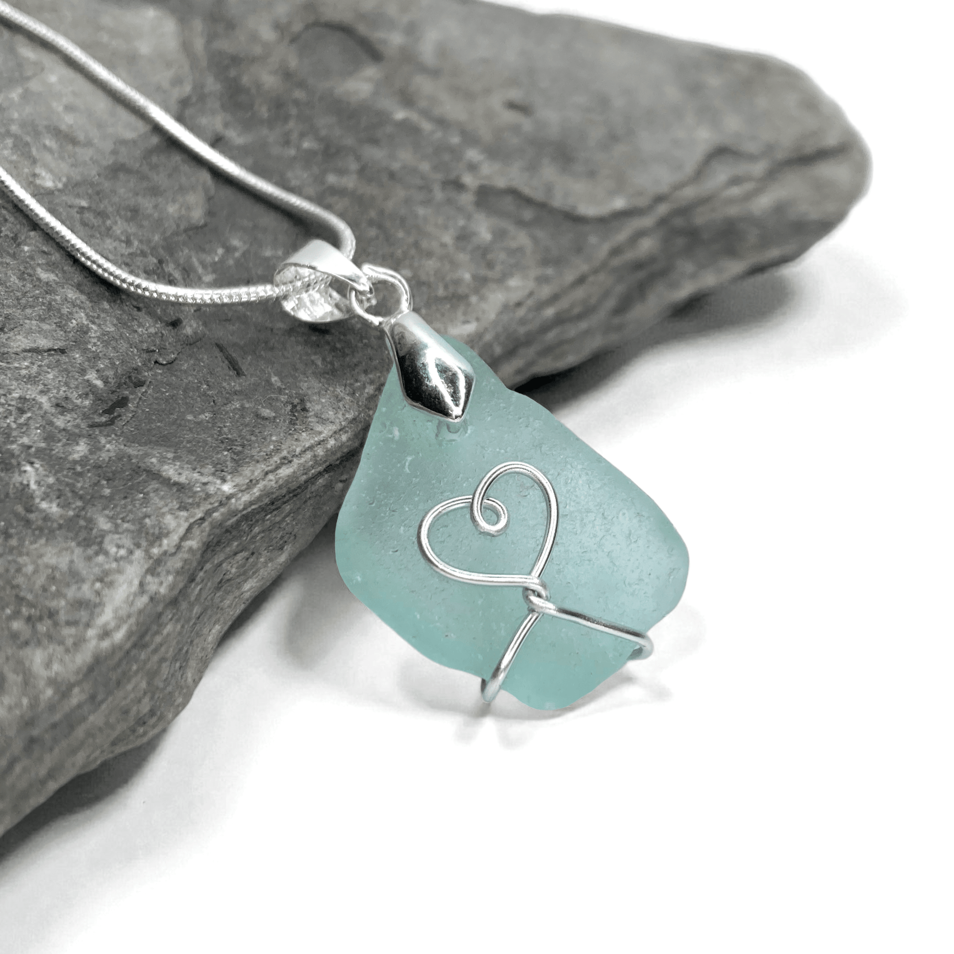 Sea Glass Necklace - Aqua Heart Pendant - Scottish Jewellery - East Neuk Beach Crafts