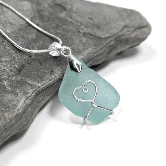 Sea Glass Necklace - Aqua Heart Pendant - Scottish Jewellery - East Neuk Beach Crafts