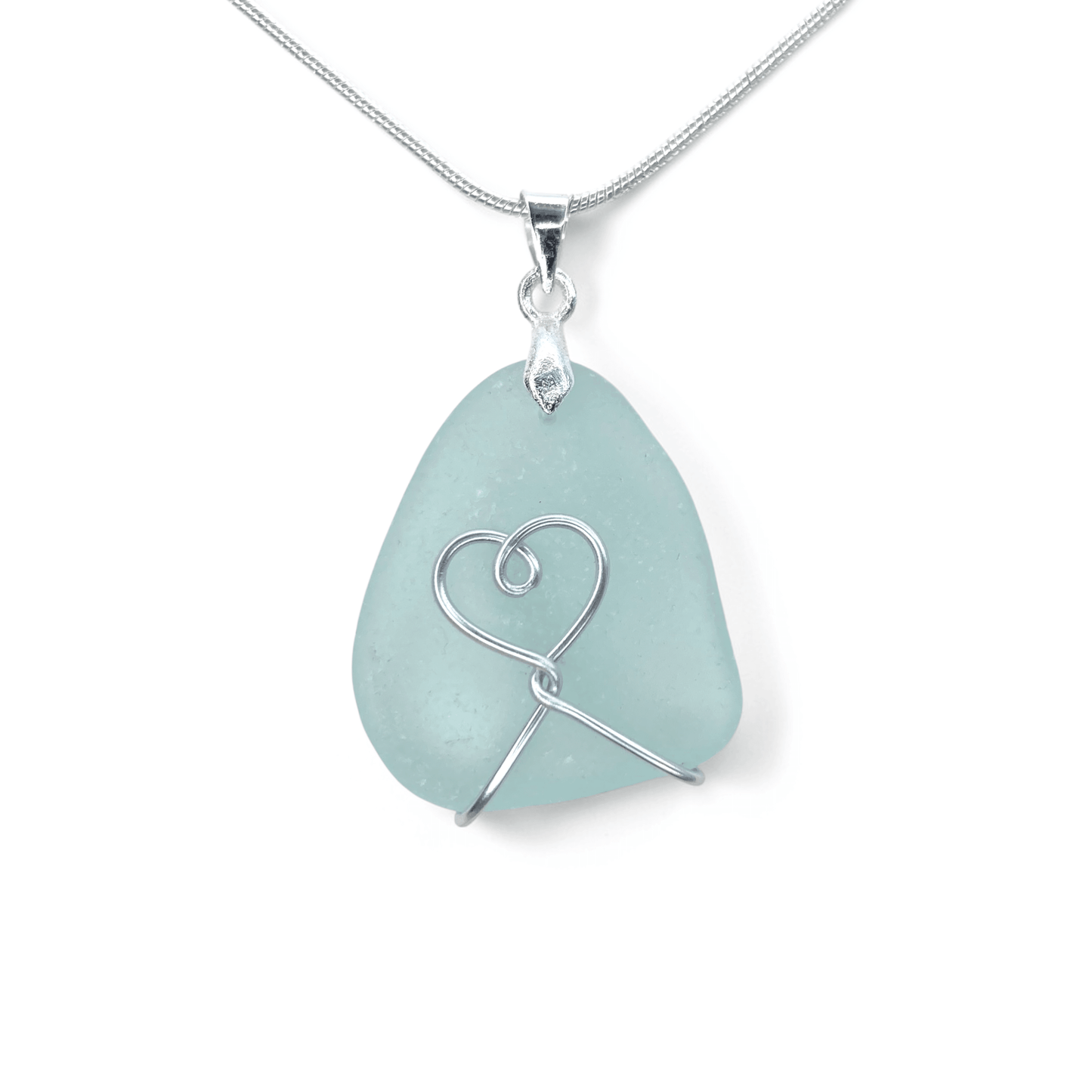 Sea Glass Necklace - Aqua Heart Pendant Scottish Jewellery - East Neuk Beach Crafts