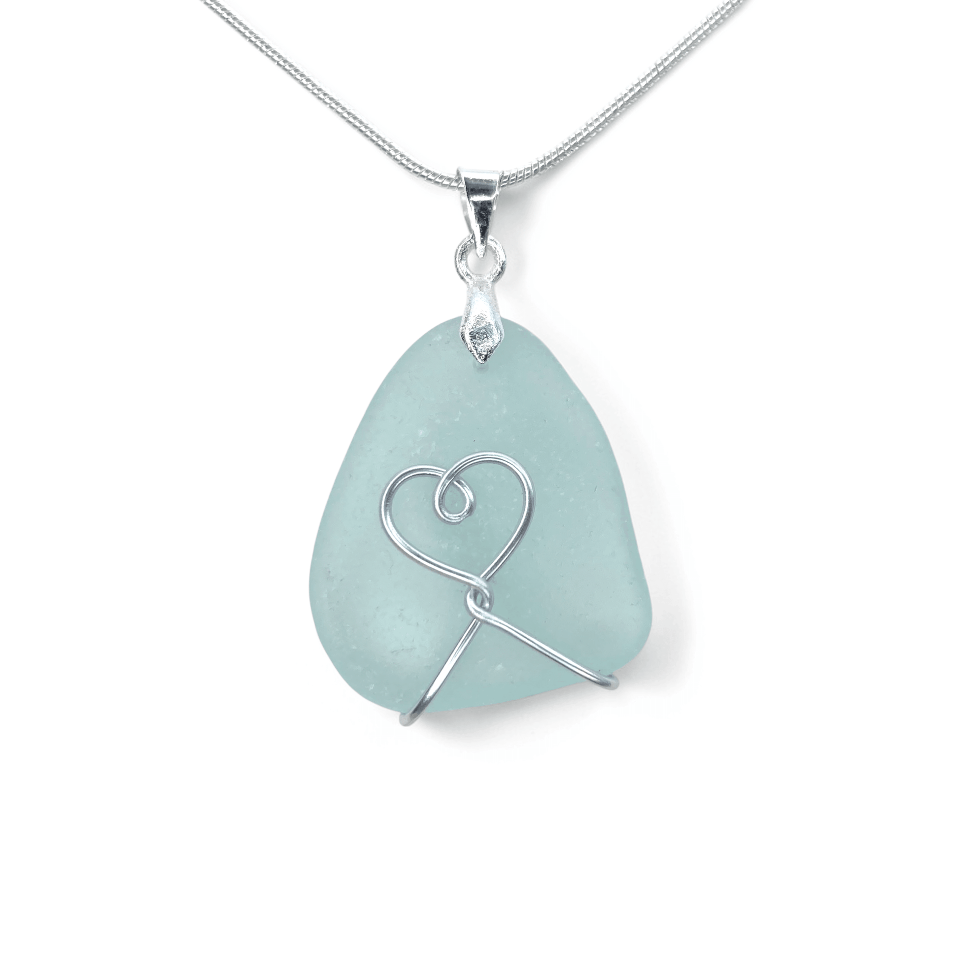 Sea Glass Necklace - Aqua Heart Pendant Scottish Jewellery - East Neuk Beach Crafts