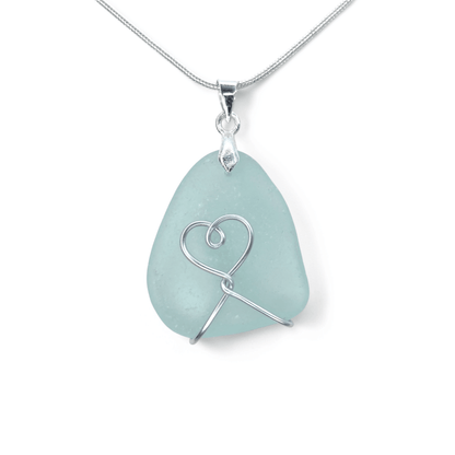 Sea Glass Necklace - Aqua Heart Pendant Scottish Jewellery - East Neuk Beach Crafts