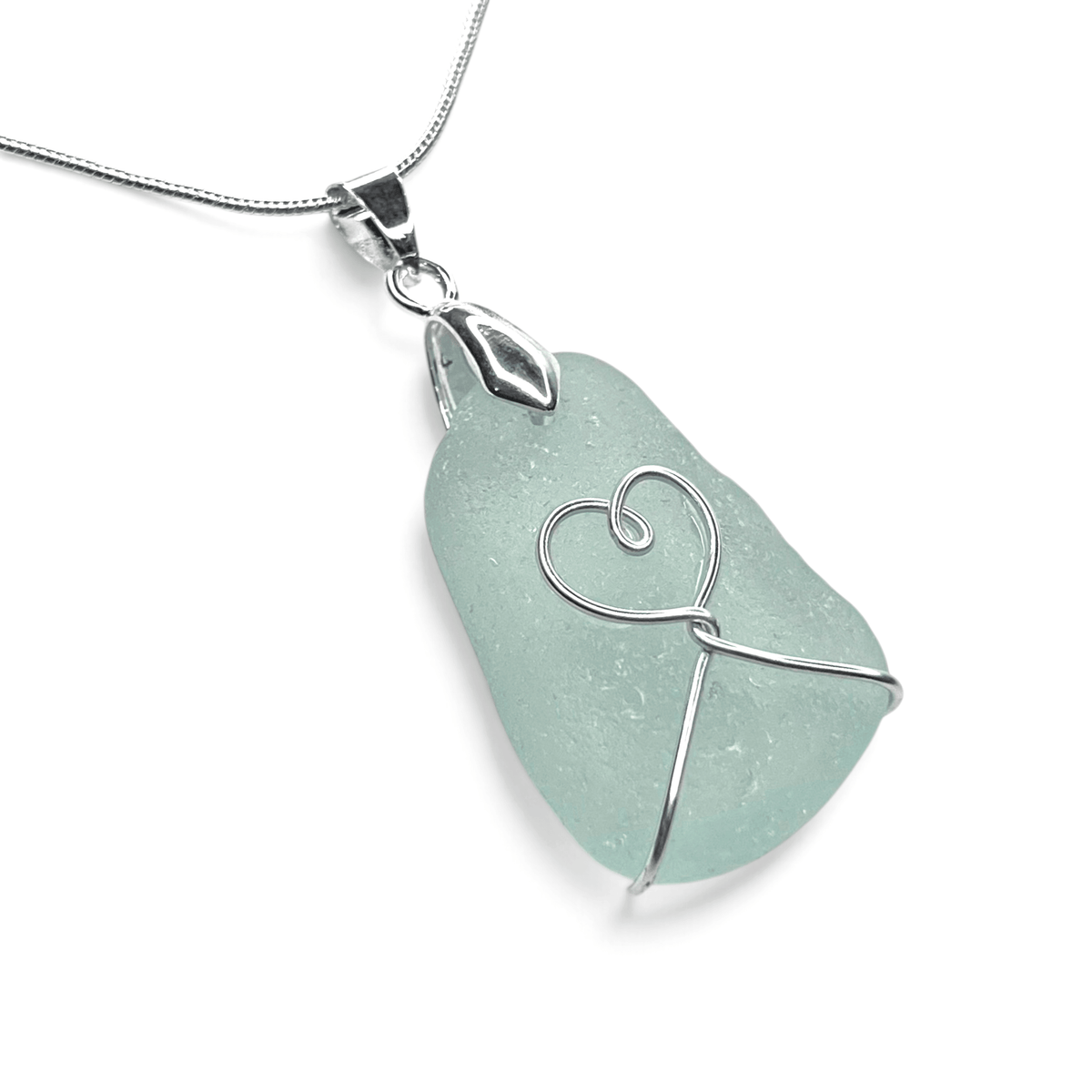 Sea Glass Necklace - Aqua Heart Pendant Scottish Jewellery - East Neuk Beach Crafts