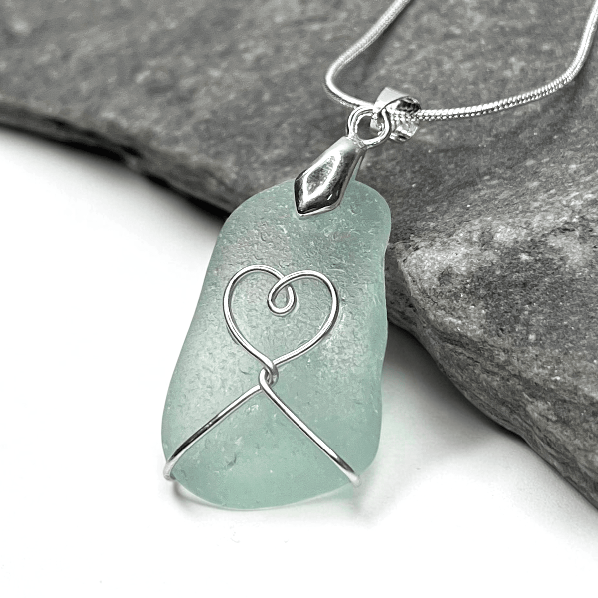 Sea Glass Necklace - Aqua Heart Pendant Scottish Jewellery - East Neuk Beach Crafts