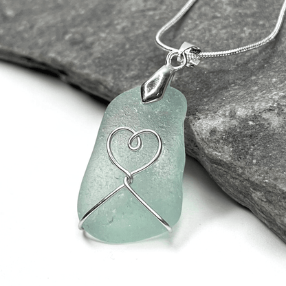 Sea Glass Necklace - Aqua Heart Pendant Scottish Jewellery - East Neuk Beach Crafts