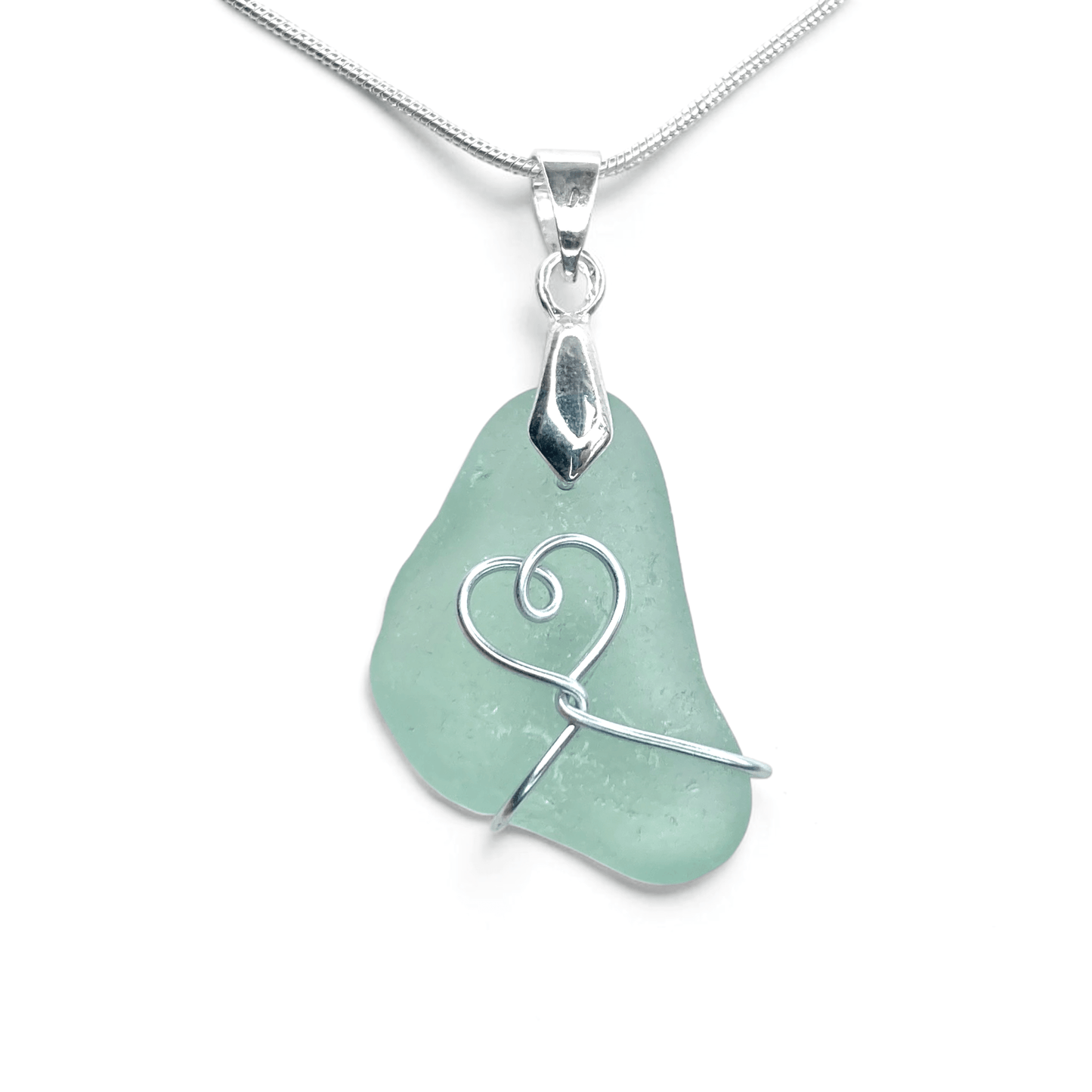 Sea Glass Necklace - Aqua Heart Pendant Scottish Jewellery - East Neuk Beach Crafts
