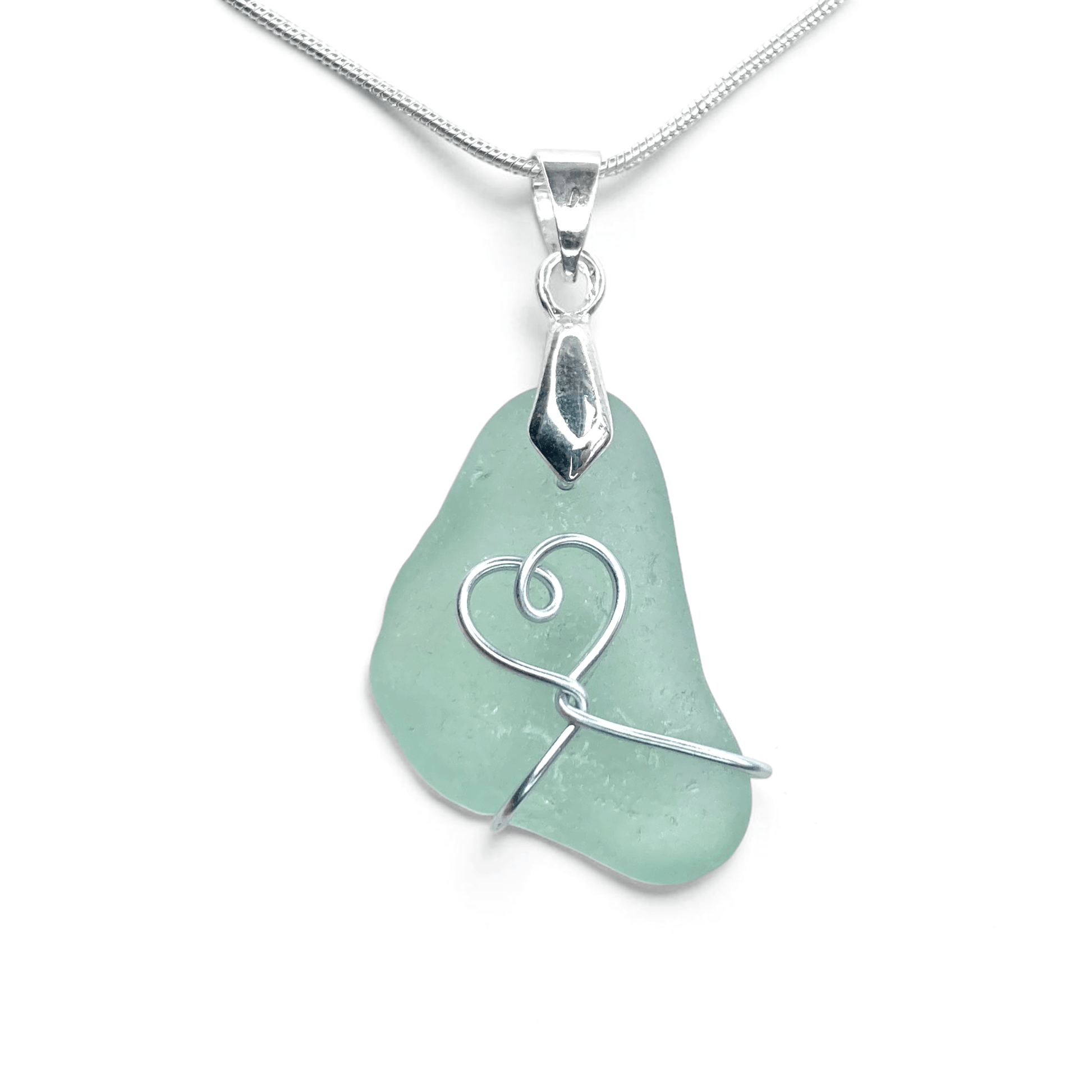 Sea Glass Necklace - Aqua Heart Pendant Scottish Jewellery - East Neuk Beach Crafts