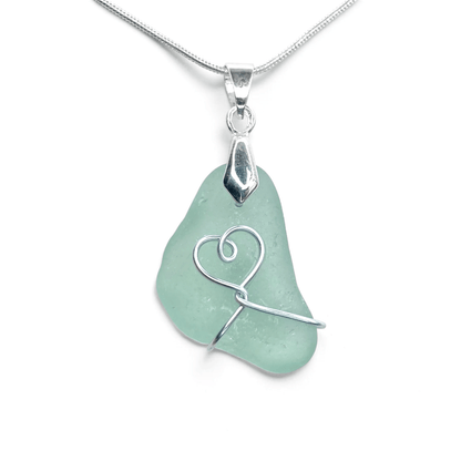 Sea Glass Necklace - Aqua Heart Pendant Scottish Jewellery - East Neuk Beach Crafts