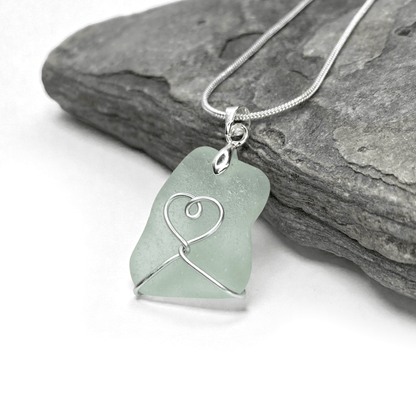 Sea Glass Necklace - Aqua Heart Pendant - Scottish Jewellery - East Neuk Beach Crafts