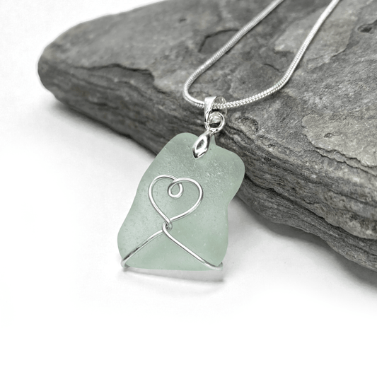 Sea Glass Necklace - Aqua Heart Pendant - Scottish Jewellery - East Neuk Beach Crafts