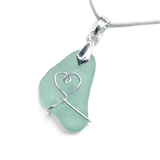Sea Glass Necklace - Aqua Heart Pendant Scottish Jewellery - East Neuk Beach Crafts