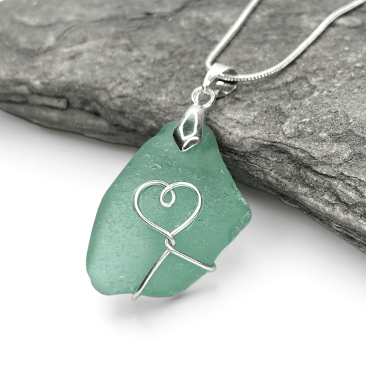 Sea Glass Necklace - Aqua Heart Pendant Scottish Jewellery - East Neuk Beach Crafts