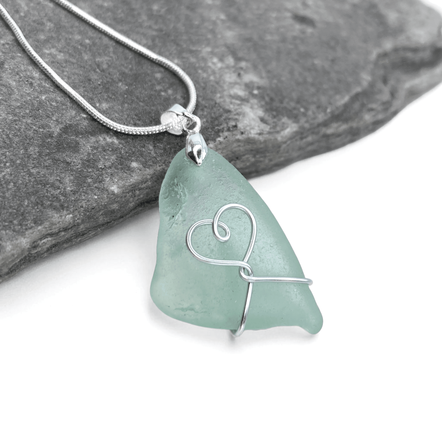 Sea Glass Necklace - Aqua Heart Pendant Scottish Jewellery - East Neuk Beach Crafts