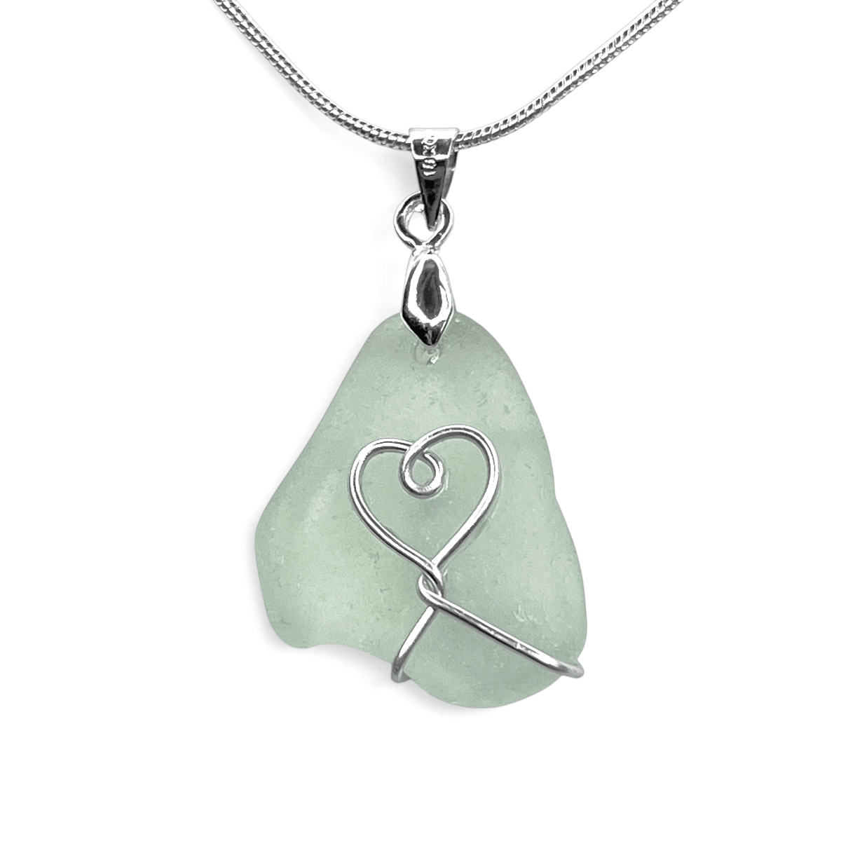 Sea Glass Necklace - Aqua Heart Pendant Scottish Jewellery - East Neuk Beach Crafts