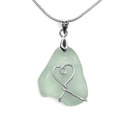 Sea Glass Necklace - Aqua Heart Pendant Scottish Jewellery - East Neuk Beach Crafts