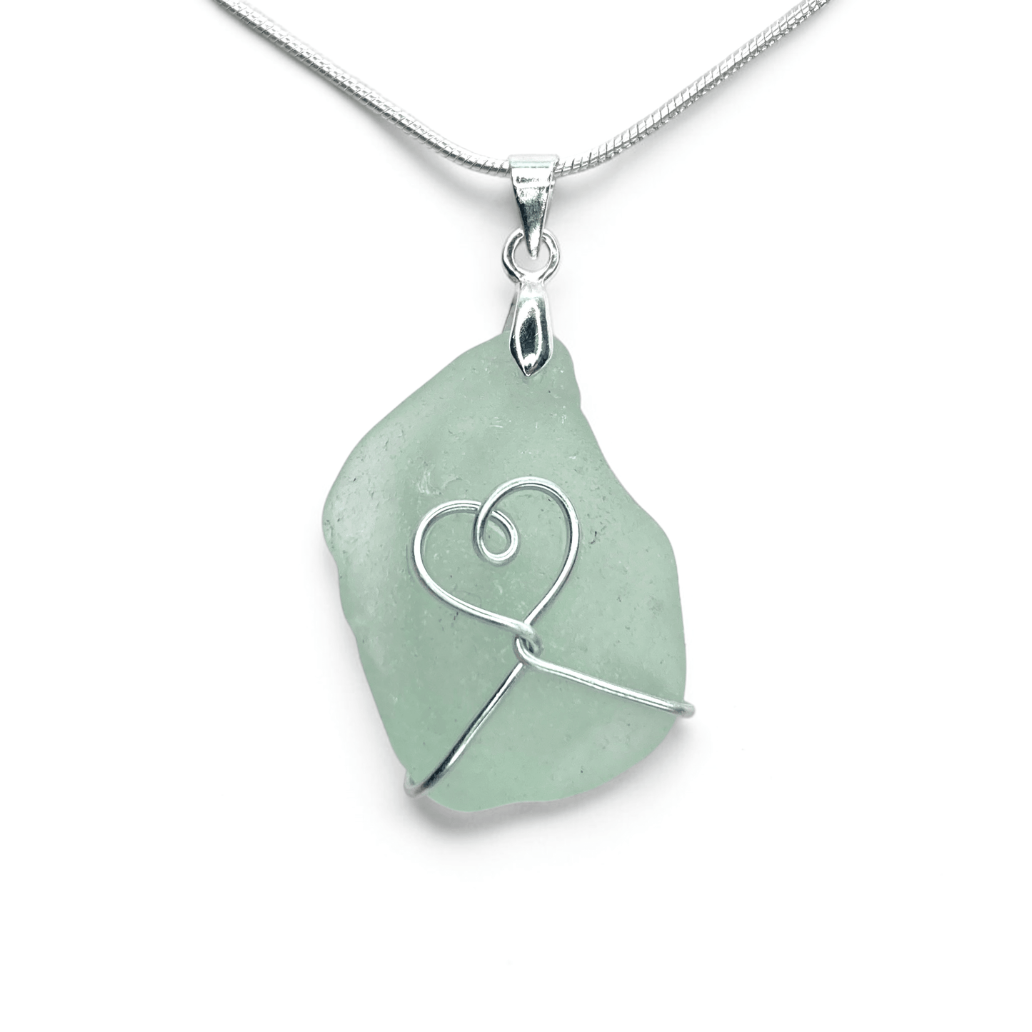 Sea Glass Necklace - Aqua Heart Pendant Scottish Jewellery - East Neuk Beach Crafts