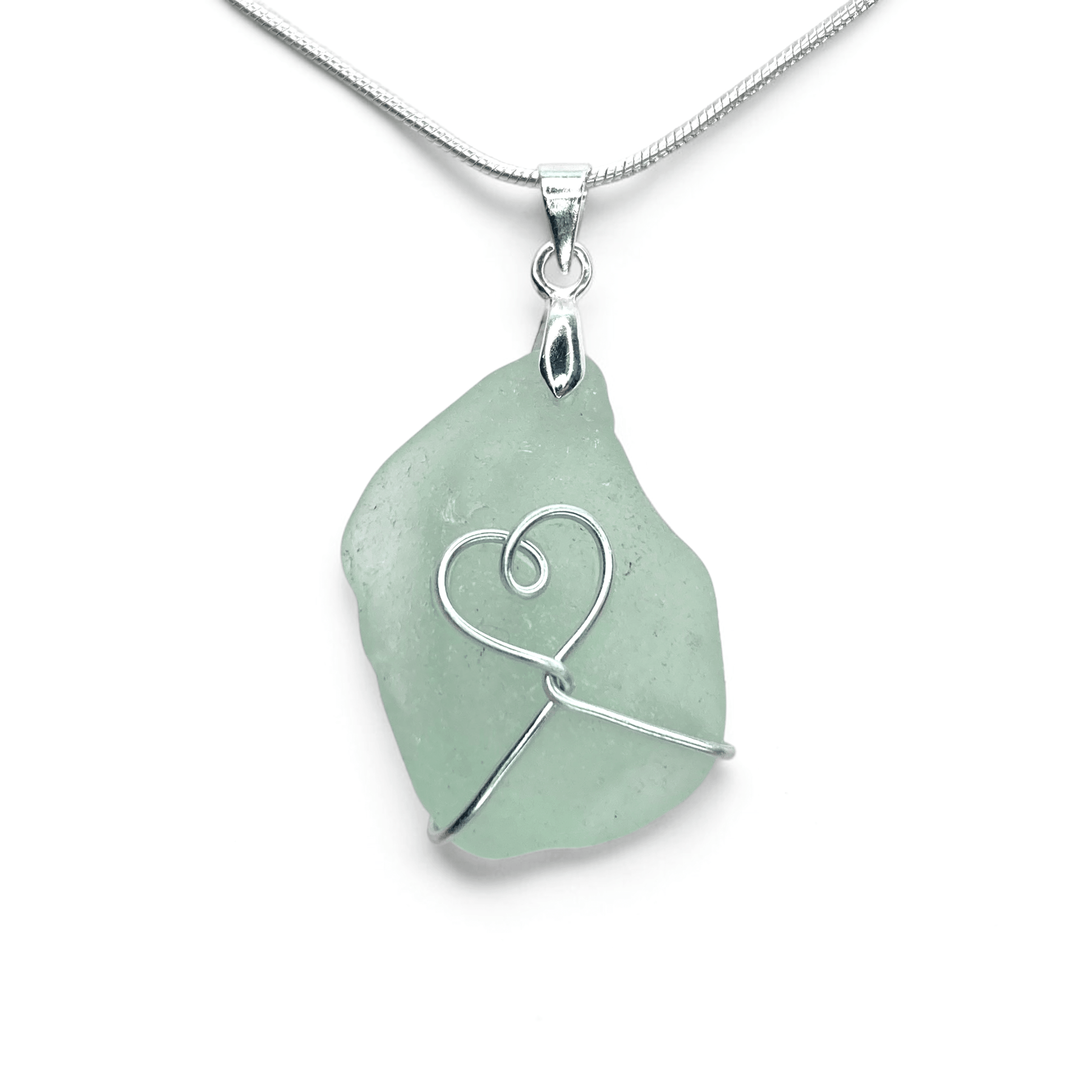 Sea Glass Necklace - Aqua Heart Pendant Scottish Jewellery - East Neuk Beach Crafts